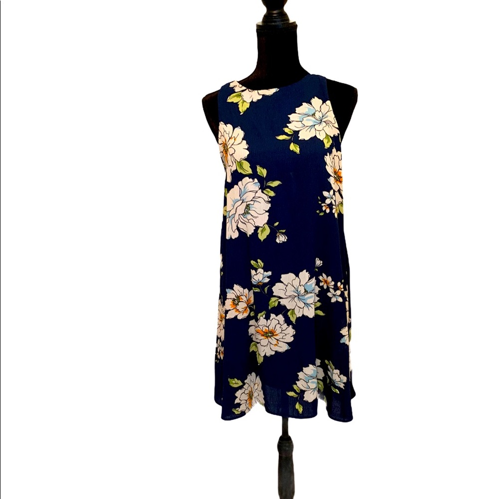 Yahada Navy Blue Floral Print Dress NWT